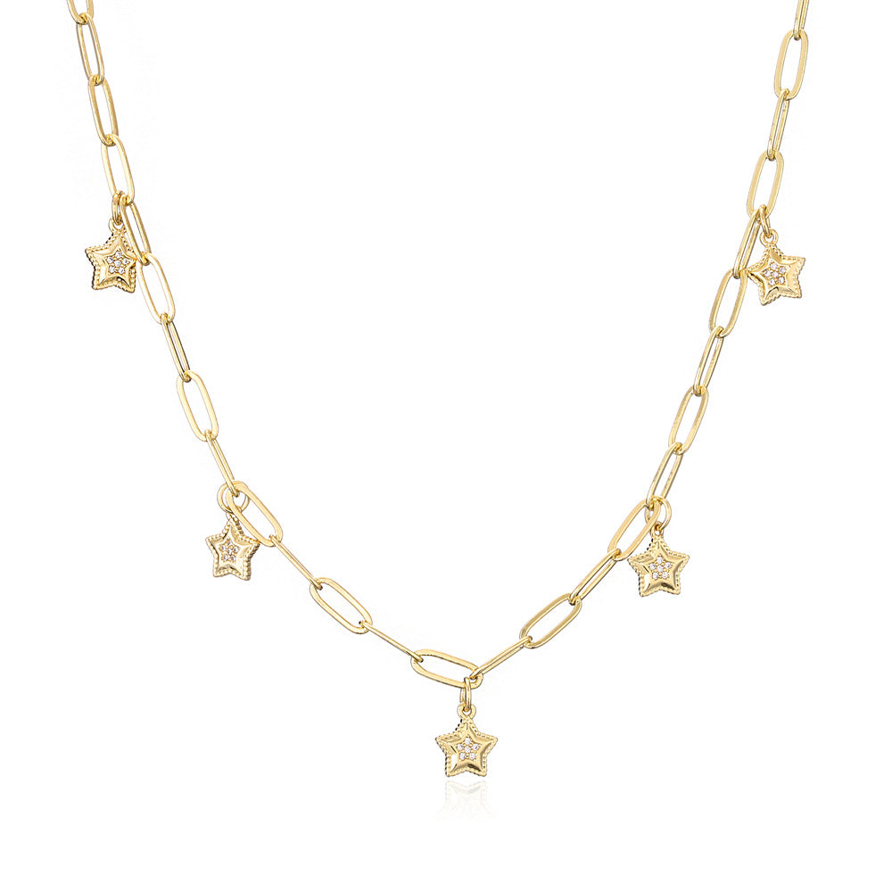 Collana con ciondolo geometrico in rame con placcatura in vero oro e intarsio di zirconi