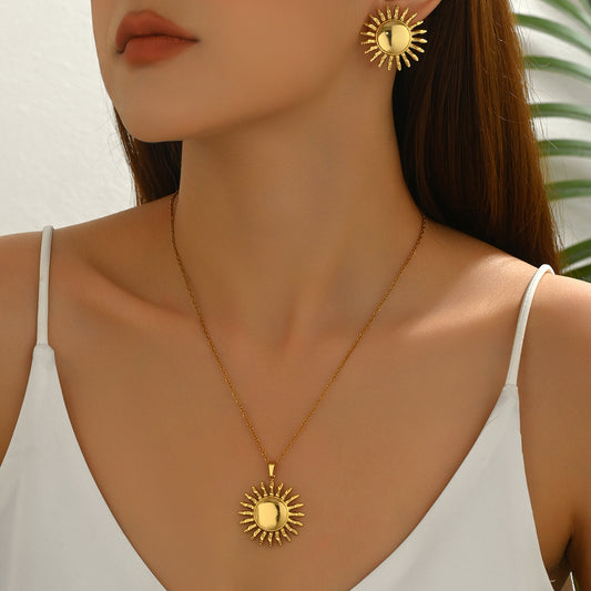Parure Collana con Ciondolo Girasole Floreale e Orecchini da Donna in Metallo Placcato Lega Gioielli alla Moda