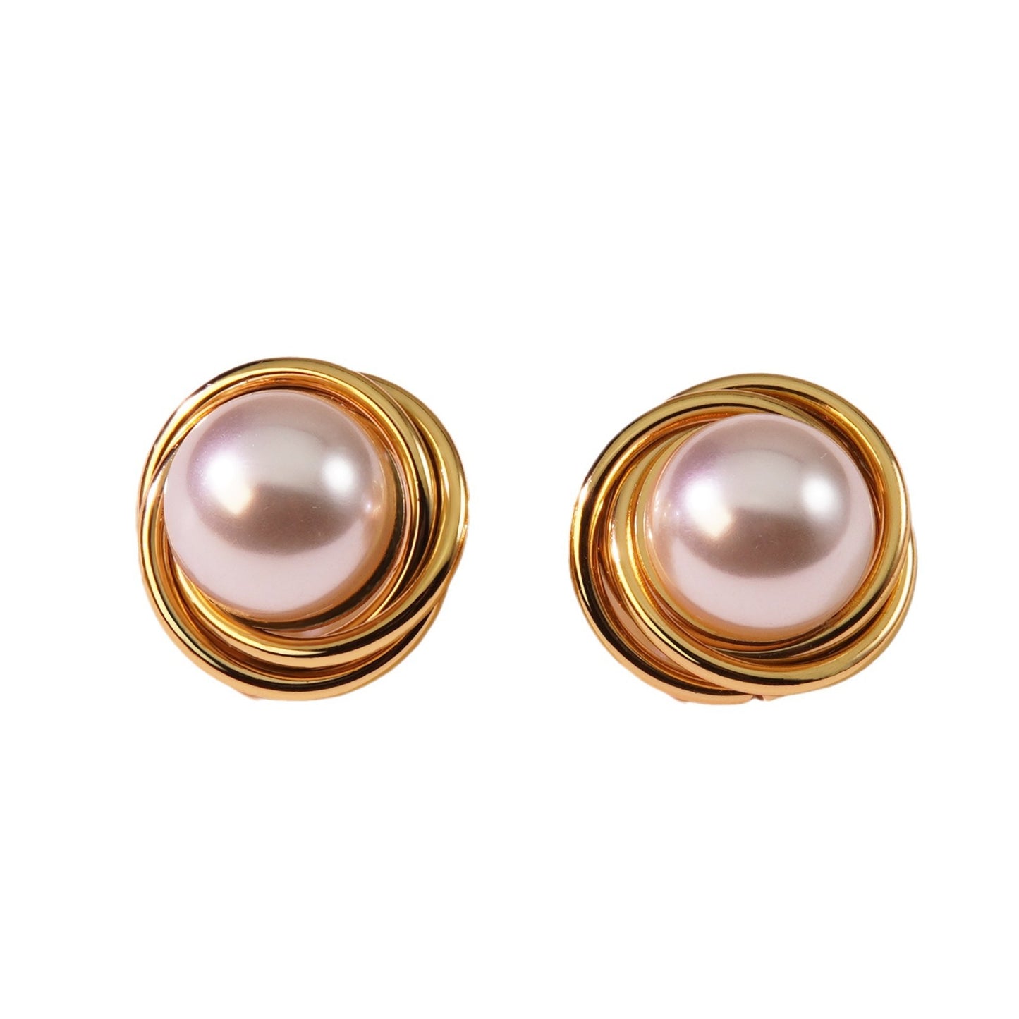 Vintage Elegant Round Geometric Plated Stainless Steel Imitation Pearl Baroque Earrings for Women