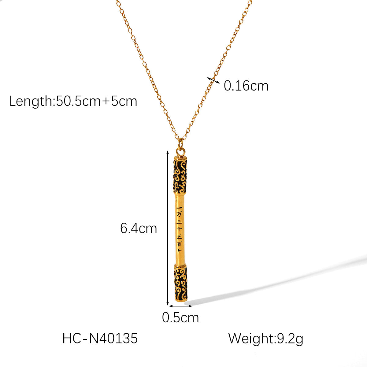 Retro Chinese Style Cartoon Monkey King Golden Cudgel Pendant Necklace in Titanium Steel with Electroplated Finish on O-Chain