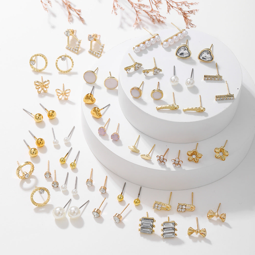Minimalist Geometric Floral Plated Alloy Stud Earrings