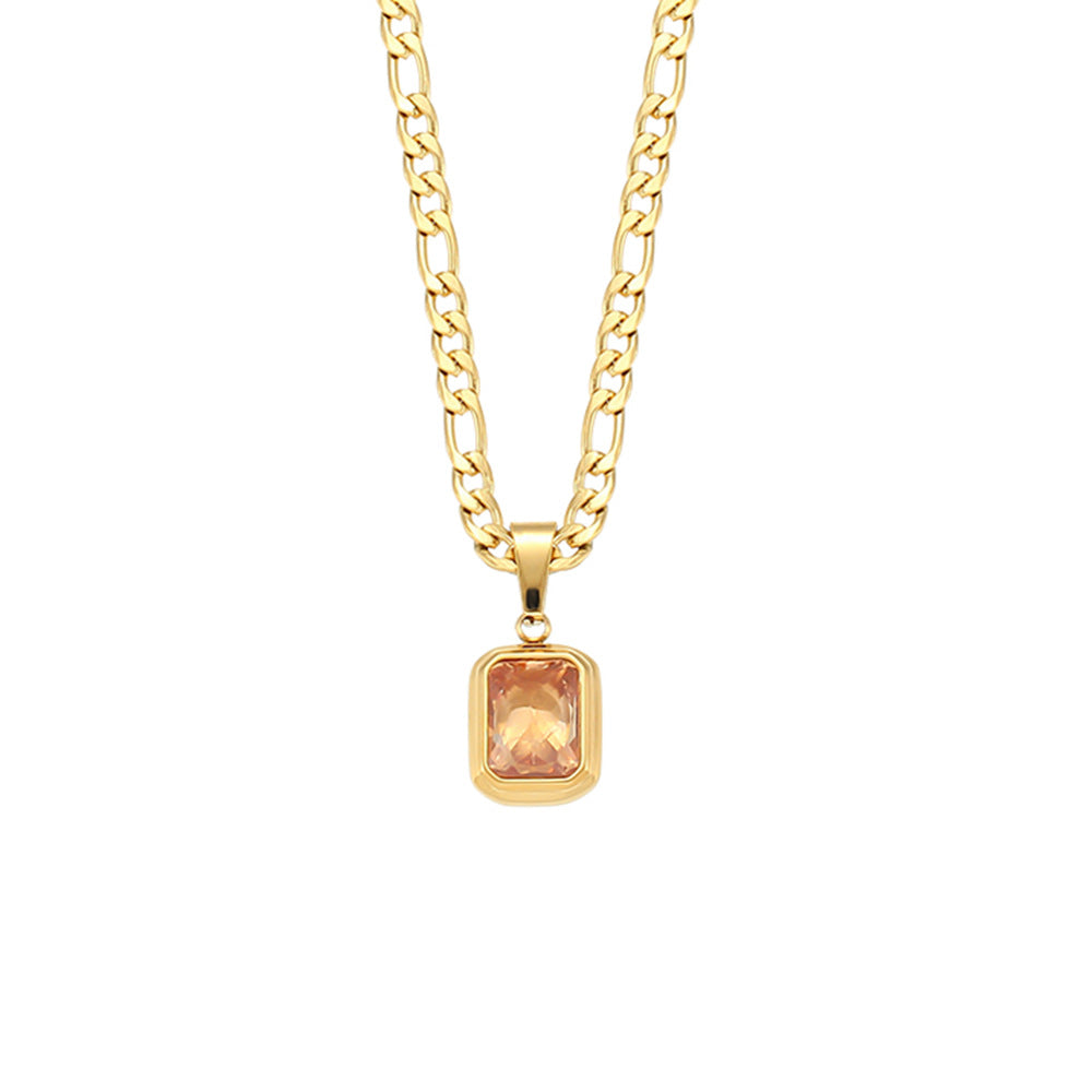 Collar con colgante de circonita champán geométrica de moda en acero inoxidable con acabado chapado para mujer