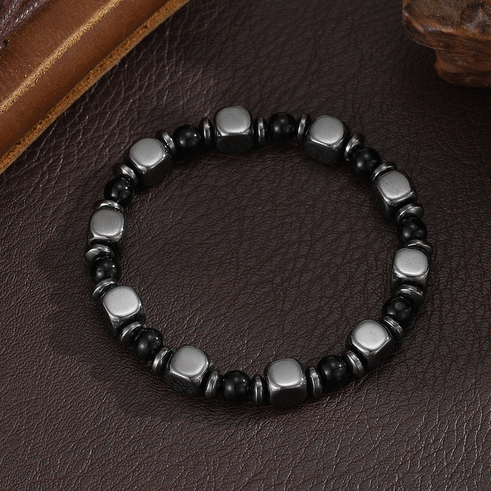 Punk Hip-hop Geometric Round Hematite Handmade Bracelet for Unisex