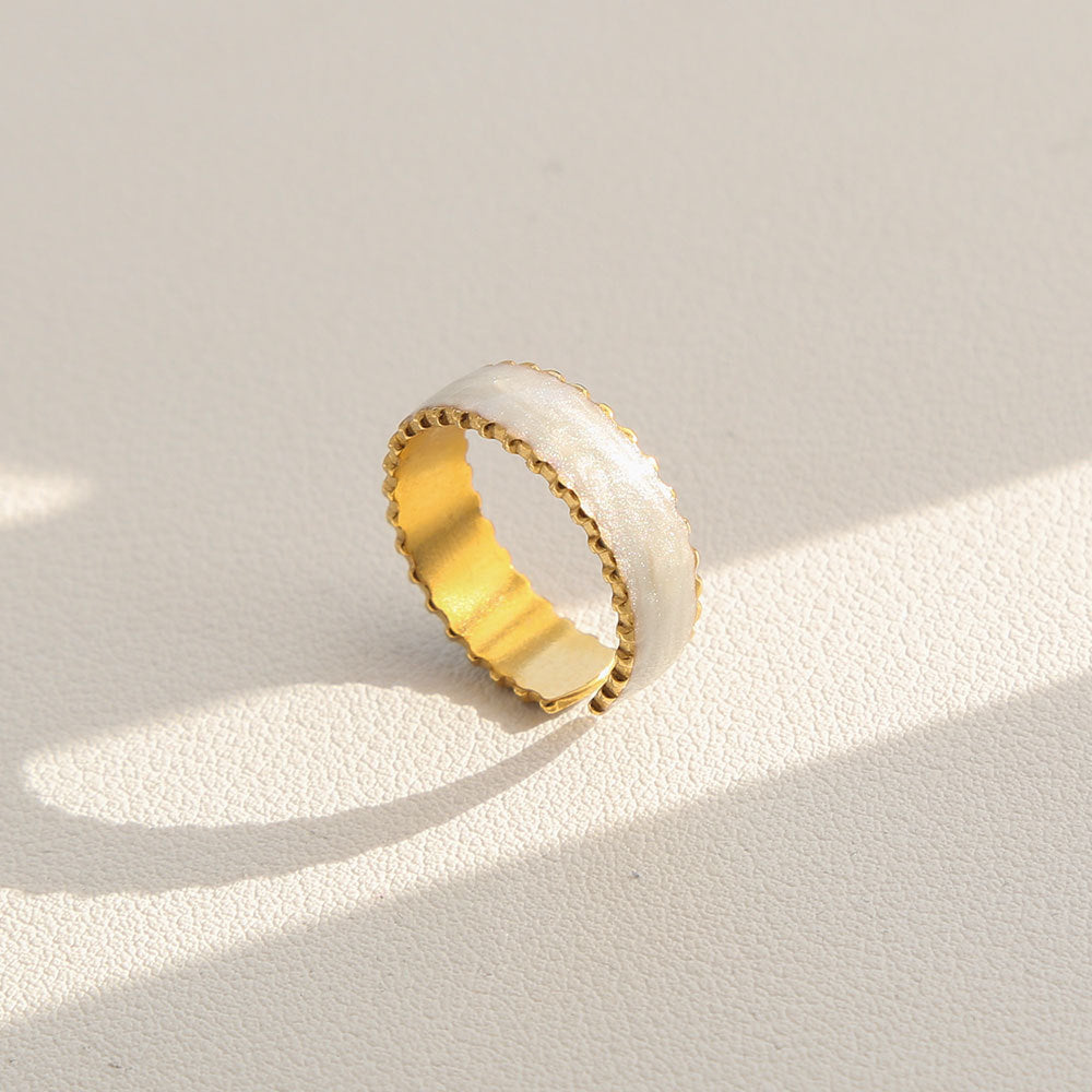 Vintage Instagram Style Adjustable Geometric Stainless Steel Ring with 18K Gold Plating for Women