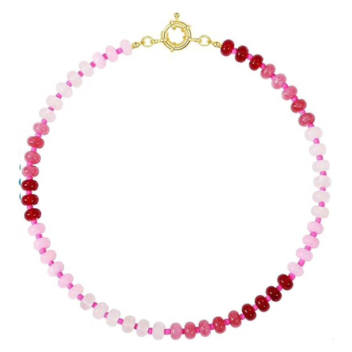 Sweet 8mm Natural Stone Bead Necklace Stainless Steel Geometric Round Ball Chain for Women