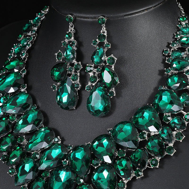 Personalized Wing Shape Alloy Crystal Glass Plated Necklace and Earring Set for Women