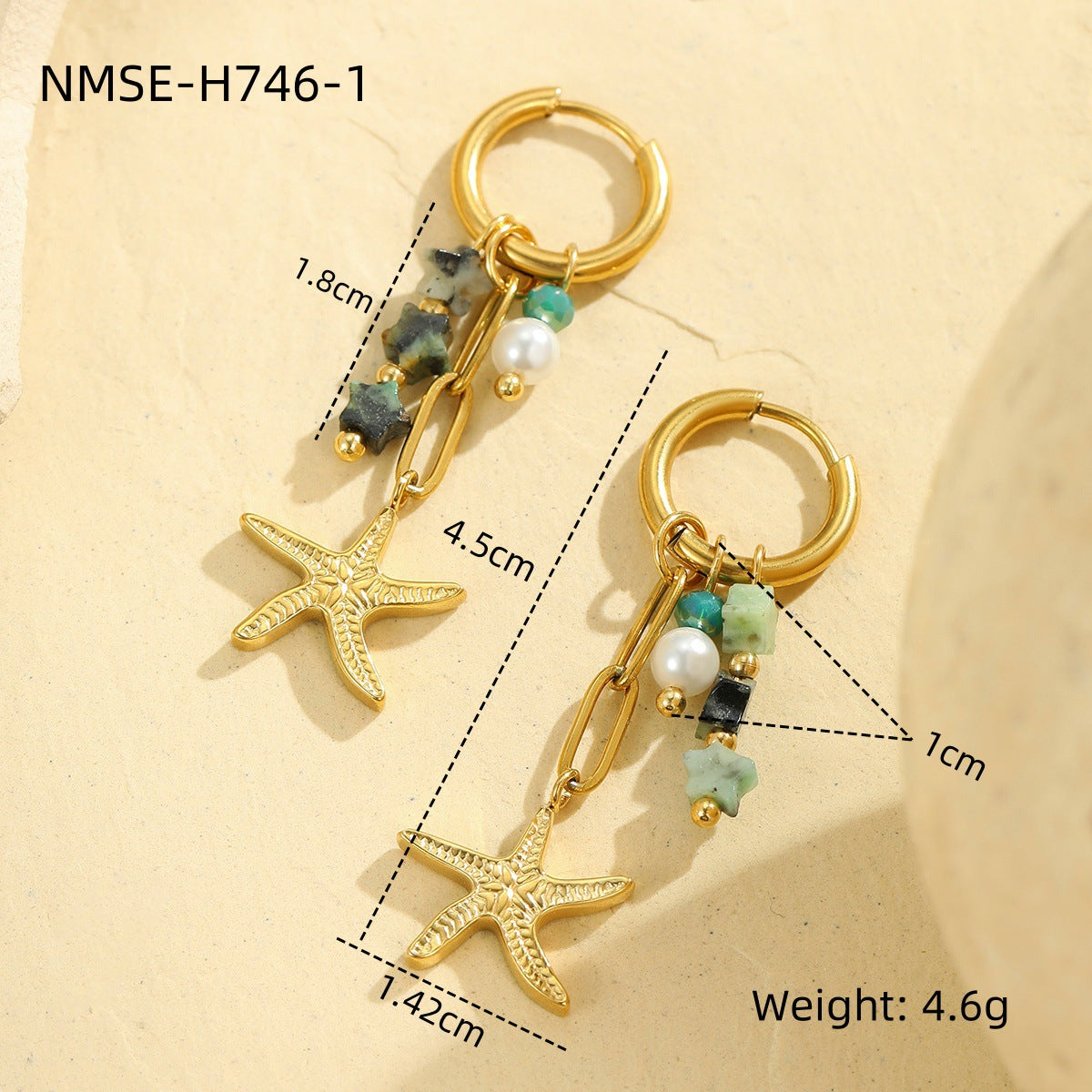 Pendientes de Acero Inoxidable de Estrella de Mar, Inspiración Marina, con Forma Geométrica y Acabado Chapado para Mujer