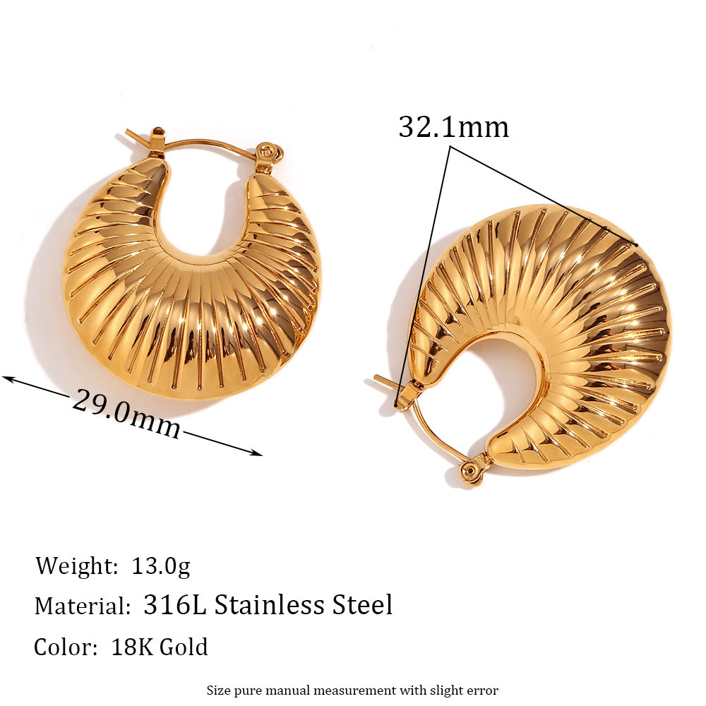 Vintage-Inspired Geometric Hollow Hammered Texture Stainless Steel 18K Gold Plated Earrings for Women