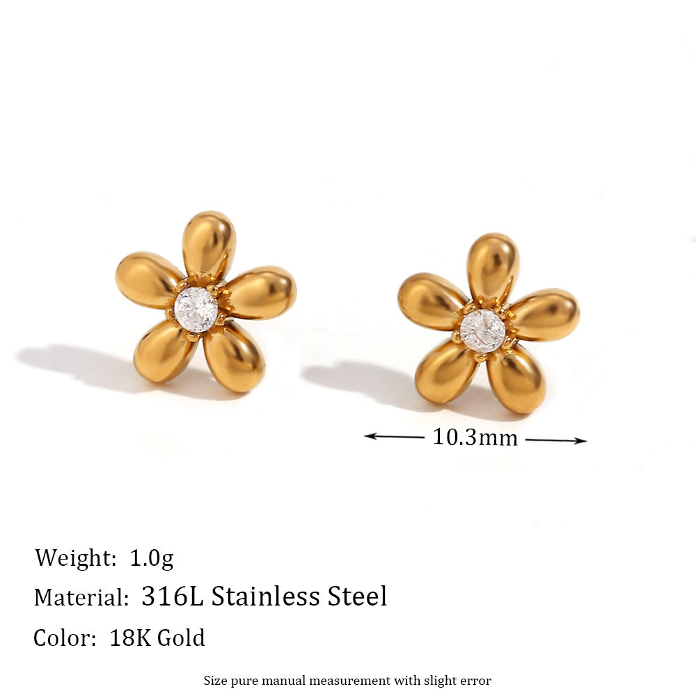 Vintage-Style Irregular Geometric Liquid Drop Earrings in Stainless Steel with 18K Gold Plating and Micro-Paved Zirconia