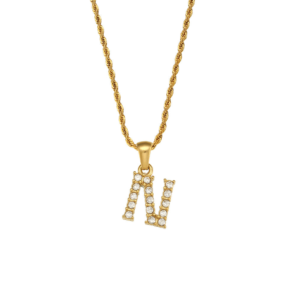 Collana da donna minimalista con pendente a lettera in stile Ins, catena in acciaio inossidabile e pendente in acciaio al titanio placcato