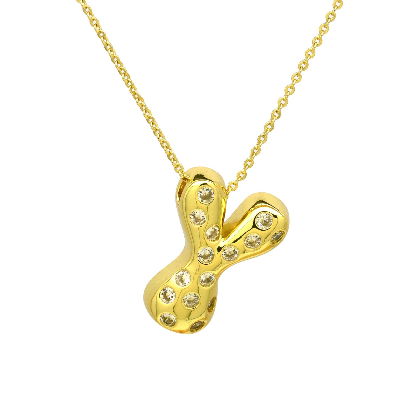 Sweet Plated Brass Letter Pendant Necklace with Cubic Zirconia Inlay for Women