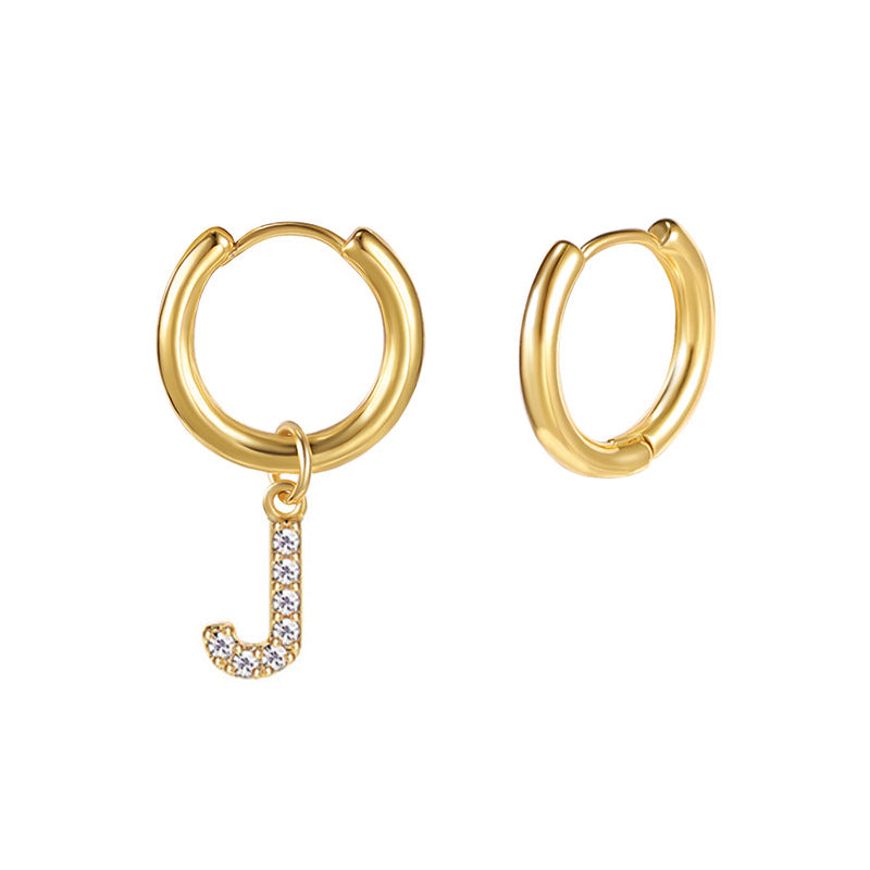 Minimalist Letter-Shaped Stainless Steel Pendant Earrings with 18K Gold Plating and Zircon Inlay