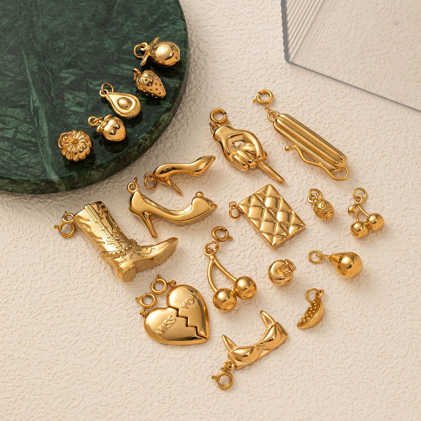 Gold Plated Stainless Steel Fruit and Heart Pendant Necklace