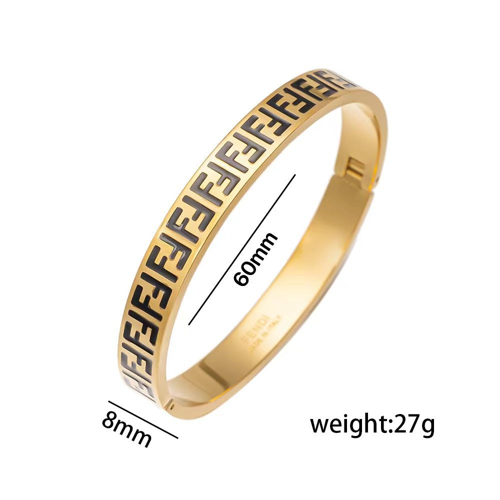 Minimalist Luxury F Letter Bracelet for Women in Titanium Steel with Enamel Finish and Star Accent