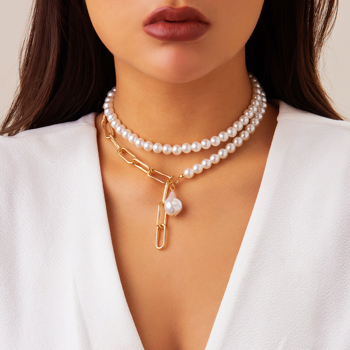 Collar de borlas asimétrico de dos niveles de inspiración barroca con colgante geométrico, hierro galvanizado, joyería de moda para mujer