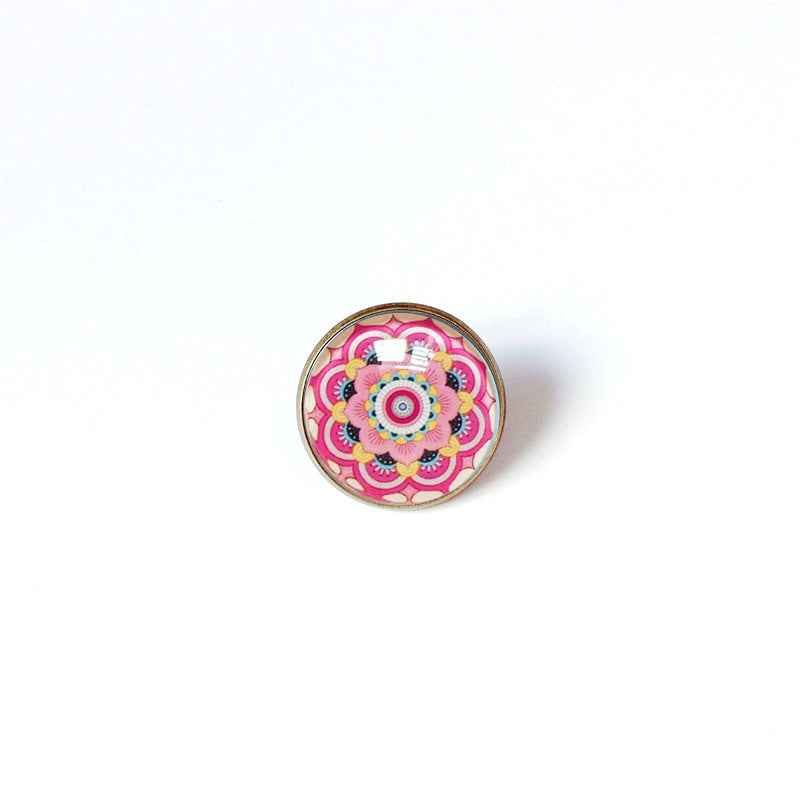 Broche floral vintage bohemio de mandala en latón con acabado chapado para mujeres y hombres