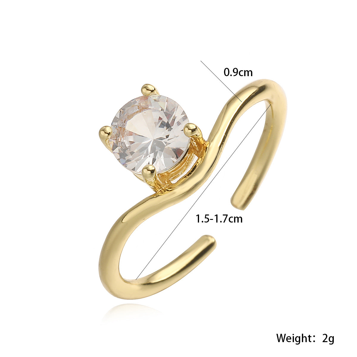 Minimalist Geometric Copper Ring with 18K Gold Plating and Cubic Zirconia Inlay for Women