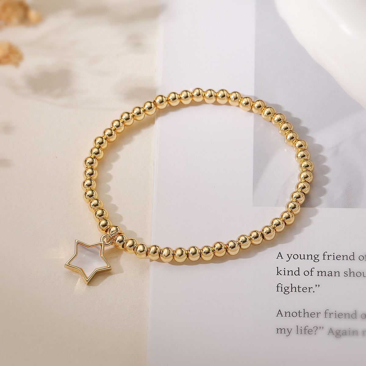 Braccialetto da donna geometrico minimalista in rame con perline, placcato oro 18K e design irregolare