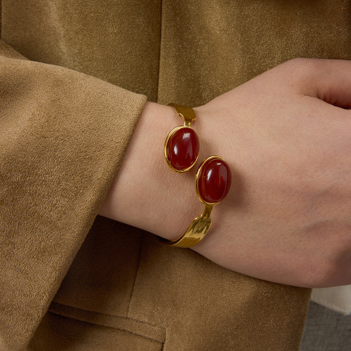 Bracciale In Acciaio Inossidabile Color Oro Placcato Oro Con Intarsi Di Agata In Stile Pendolare Moda