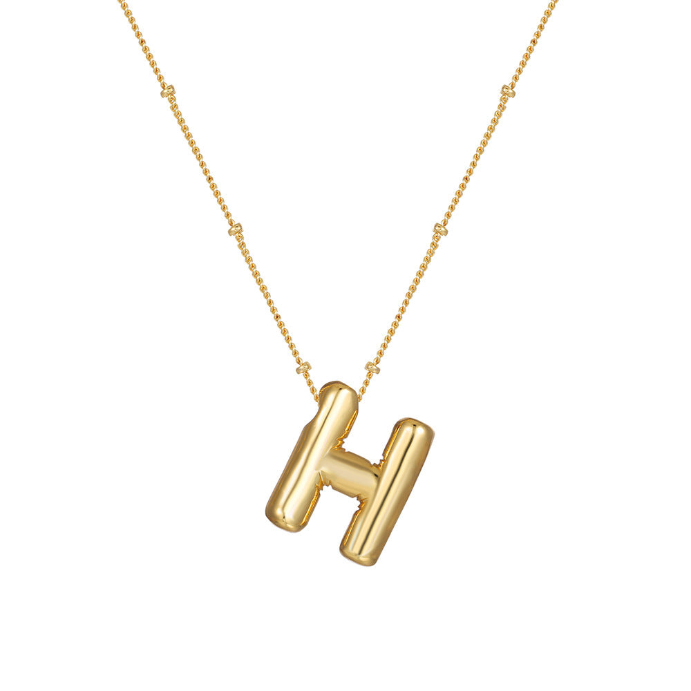 18K Gold Plated Heart Letter Necklace Minimalist Polished Brass Pendant Cable Chain for Women