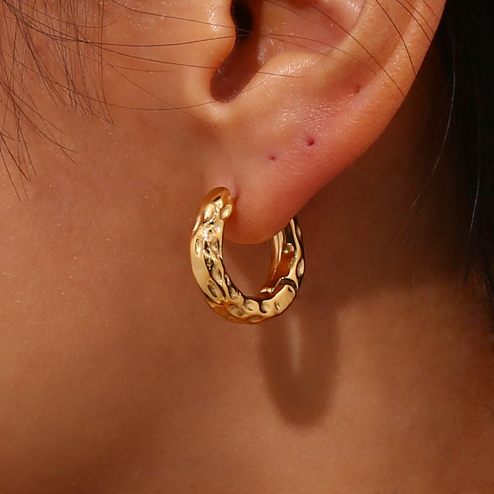 Minimalist Fashion Stainless Steel Geometric Moon Surface Texture Hoop Earrings with Plating Finish