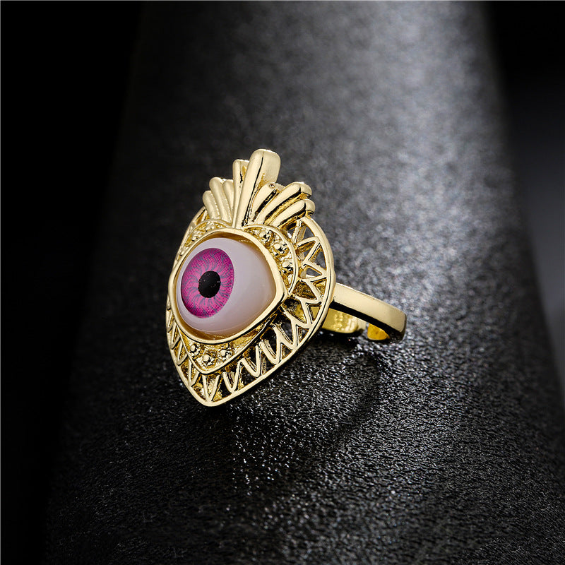 18K Gold Plated Brass Geometric Micro-Inlay Ring for Women