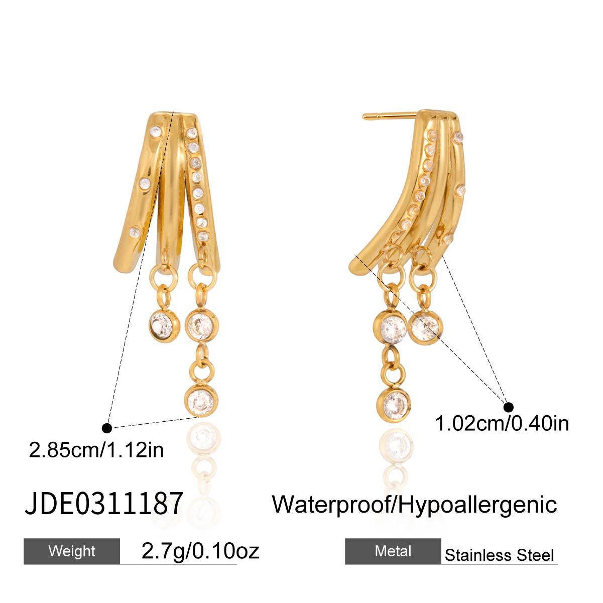 Elegant Geometric Stainless Steel Tassel Earrings with Pearl Inlay for Women