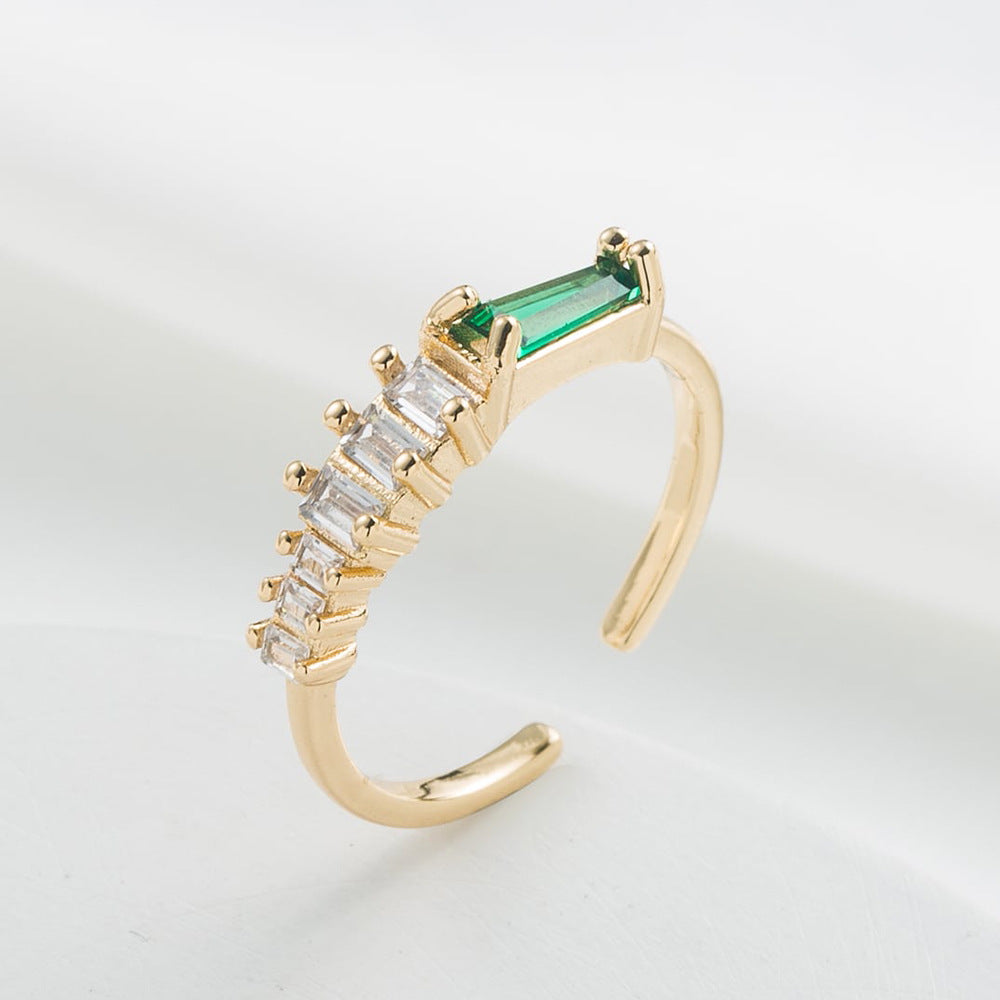 Minimalist Geometric Open Ring for Women Made of Copper with 18K Gold Plating and Micro-Paved Zirconia