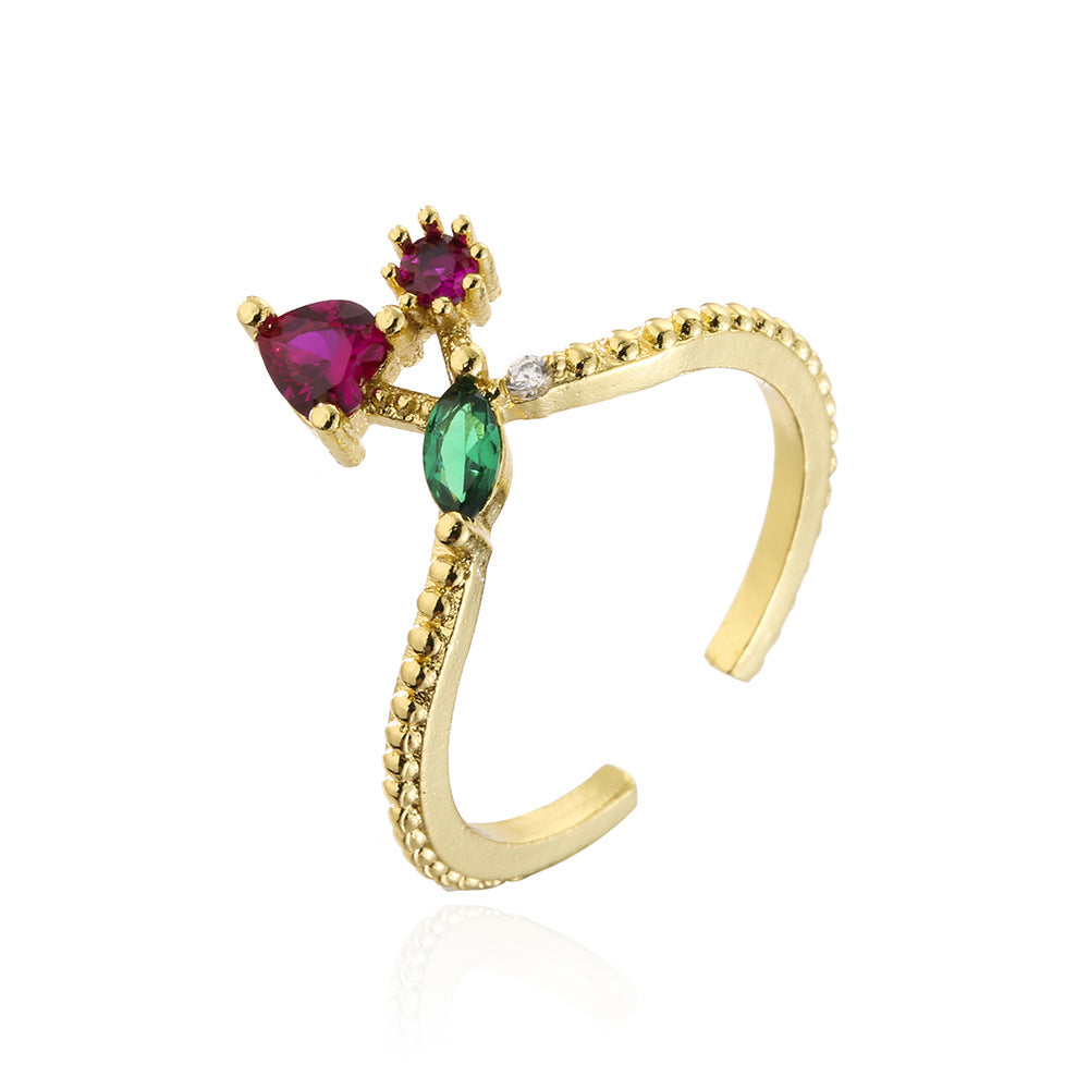 Ins Style 18K Gold Plated Copper Micro-Paved Zircon Irregular Geometric Open Ring for Women