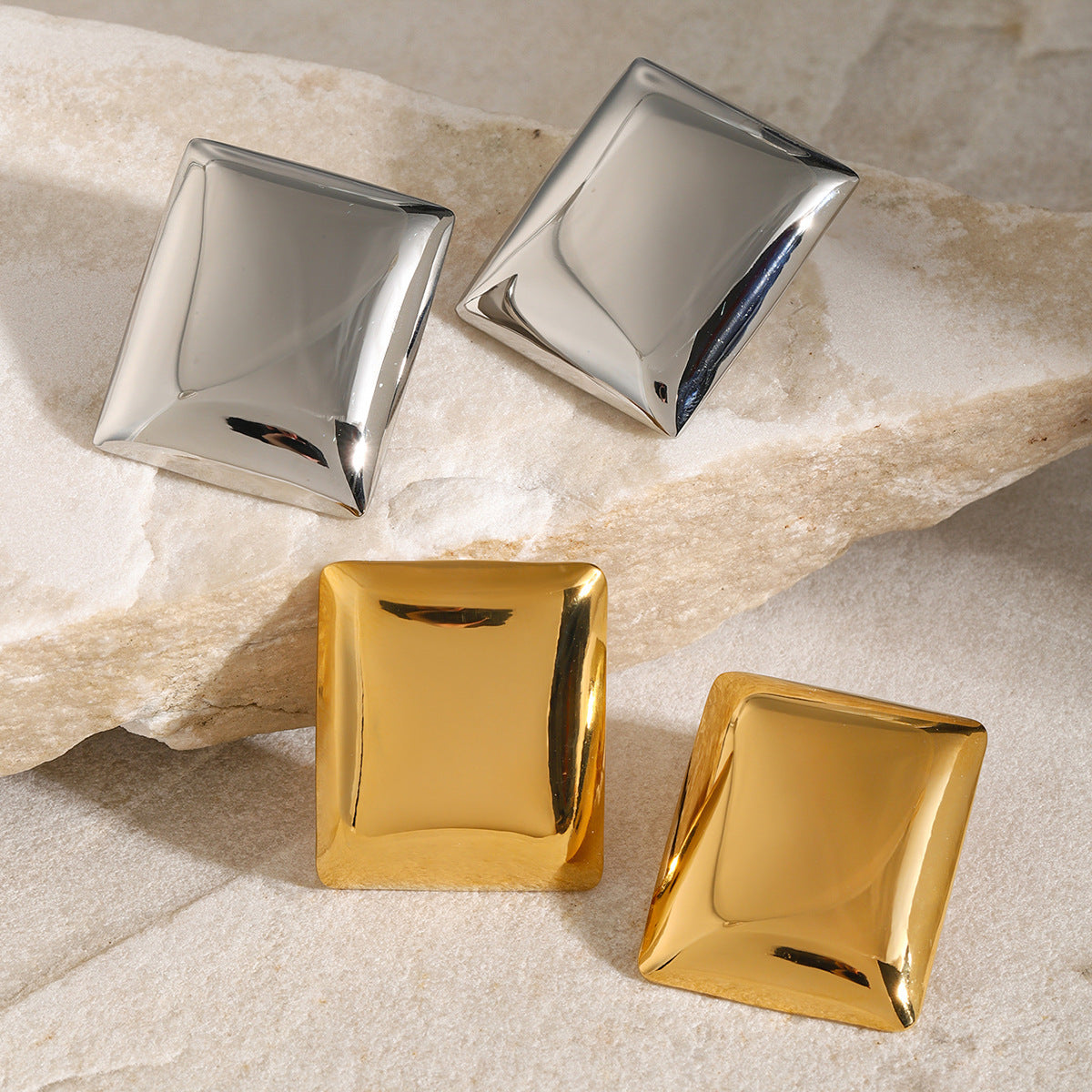 Minimalist 18K Gold Plated Rectangle Geometric Stainless Steel Earrings