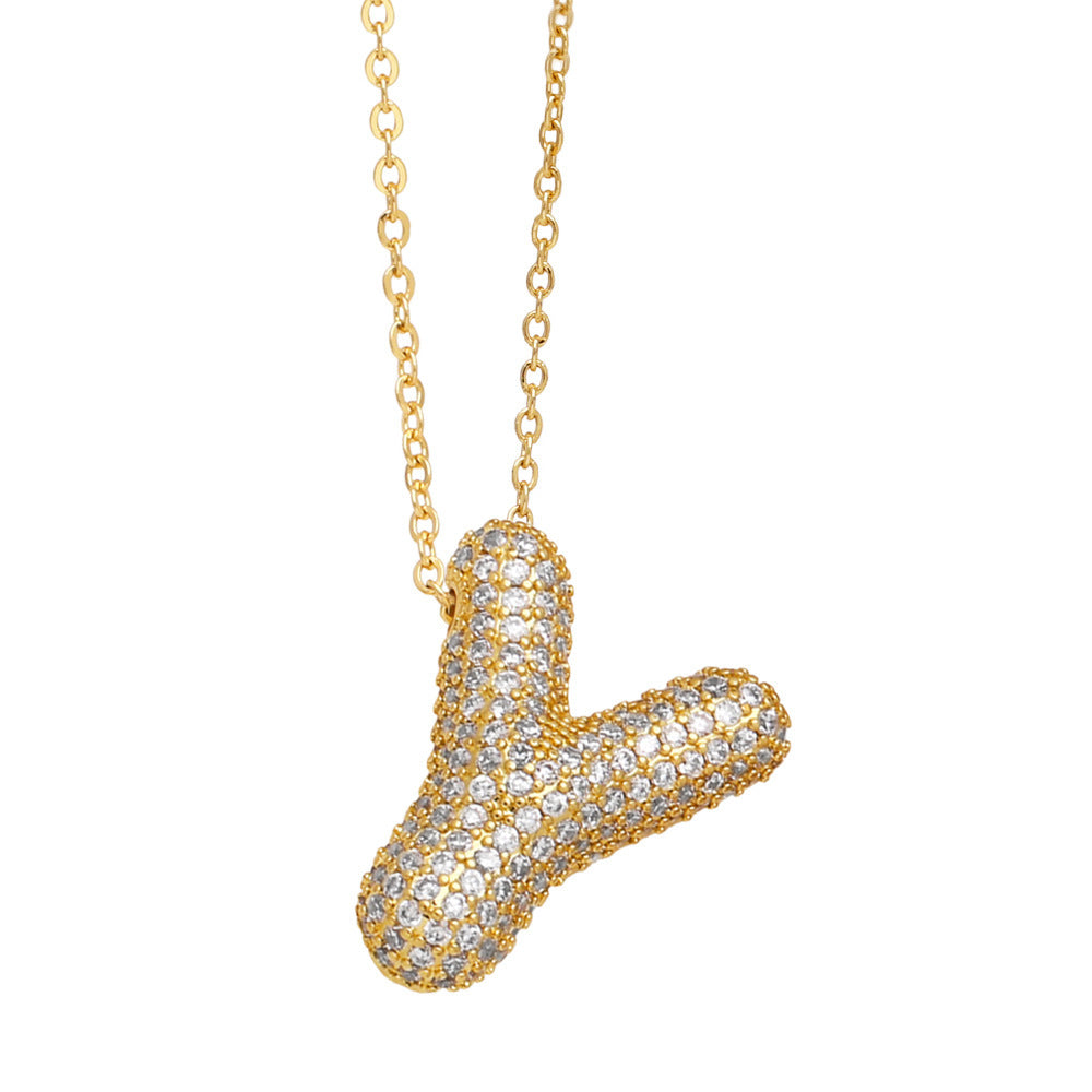 Minimalist Letter Brass Cubic Zirconia Plated Necklace Cable Chain Unisex