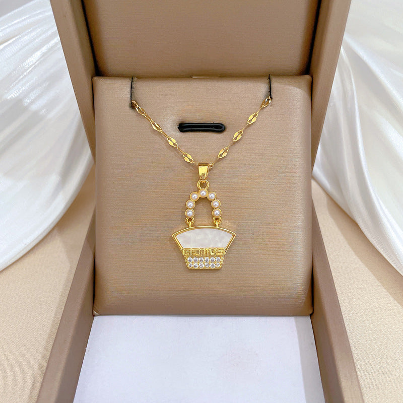 Collar Minimalista Geométrico con Colgante de Perlas y Conchas para Mujer con Cadena de Acero Inoxidable y Detalles de Pedrería