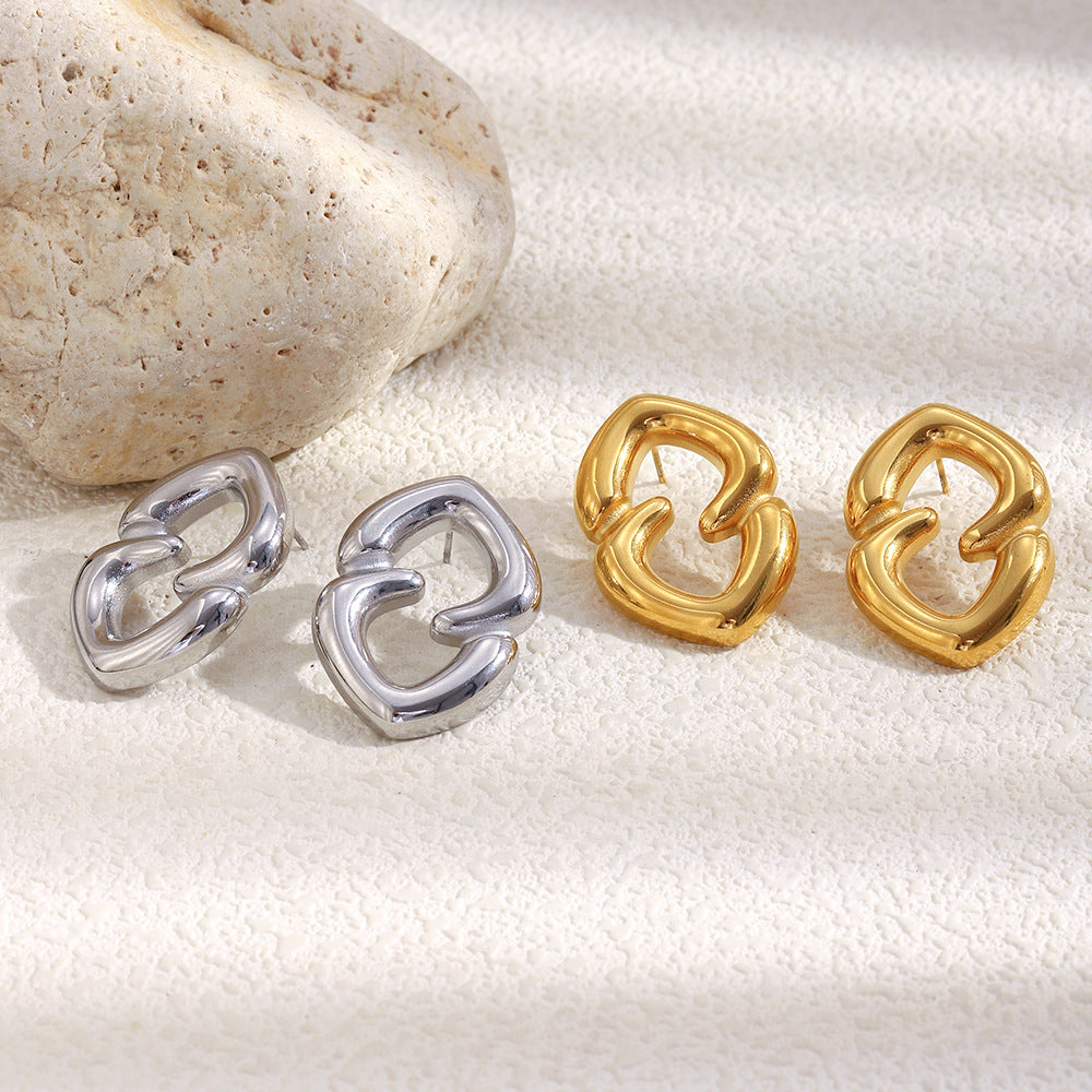 Orecchini da donna in acciaio inossidabile placcato oro 18 carati a forma di cuore geometrico minimalista