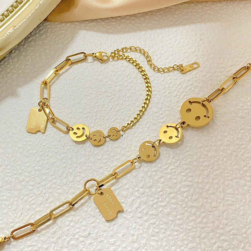 Gold Plated Titanium Steel Smile Bracelet Necklace