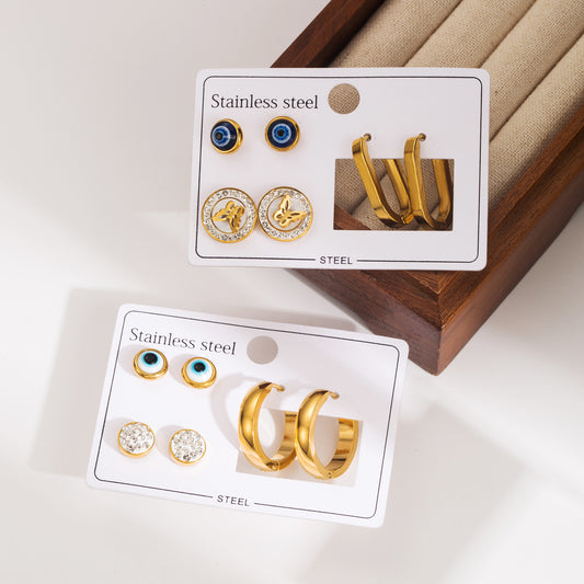 Minimalist Butterfly-Shaped Stainless Steel Stud Earrings with Rhinestone Inlay and Enamel Finish