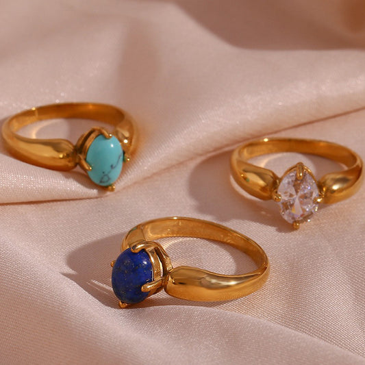 Minimalist Floral Petal-Shaped Stainless Steel Ring for Women with 18K Gold Plating
