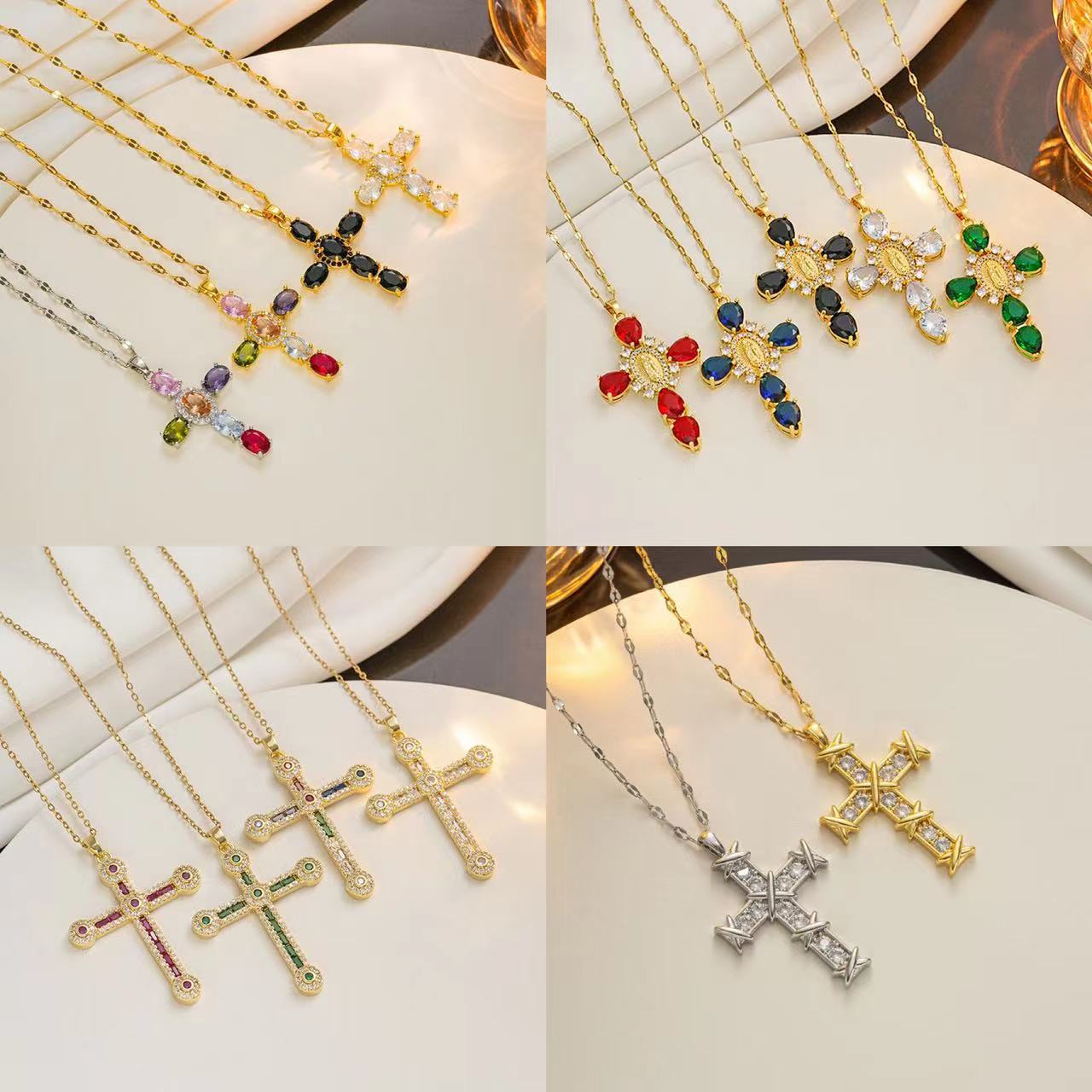 Minimalist Cross Pendant Necklace in Titanium Steel with Plated Finish for Women