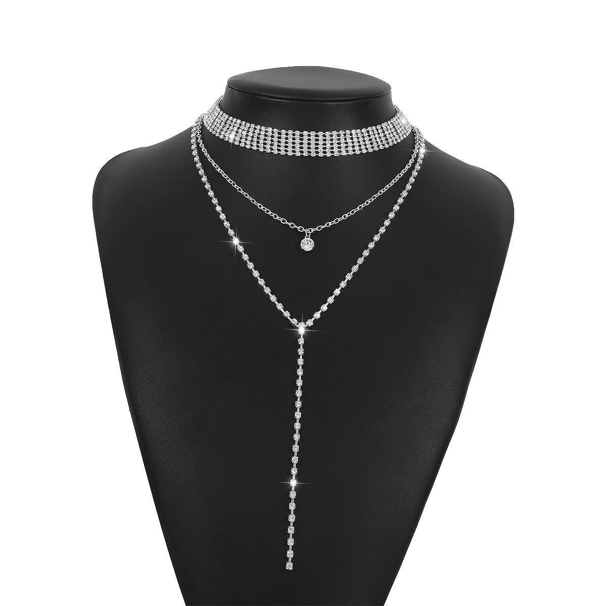 Gargantilla geométrica de diamantes de imitación, dulce y atrevida, con cadena de clavícula multicapa bañada
