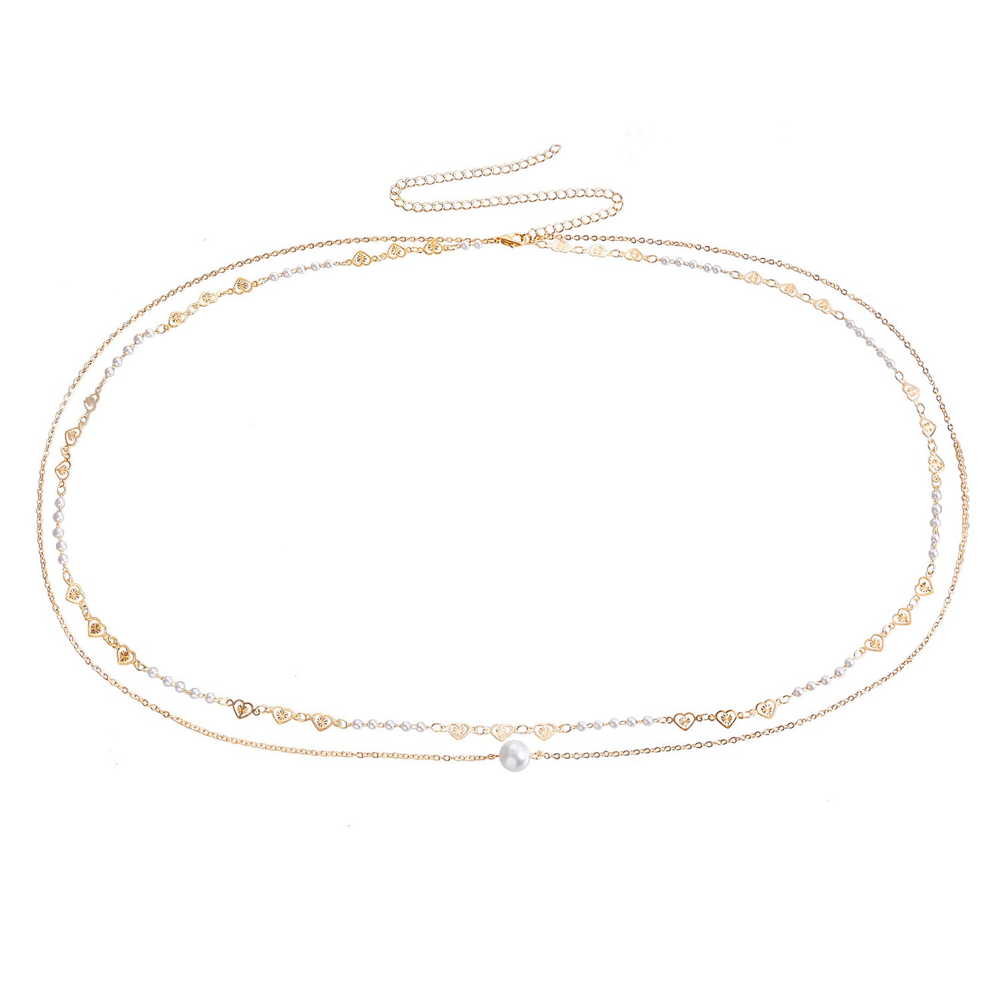 Punk Casual Double Layer Metal Body Chain with Imitation Pearls for Women