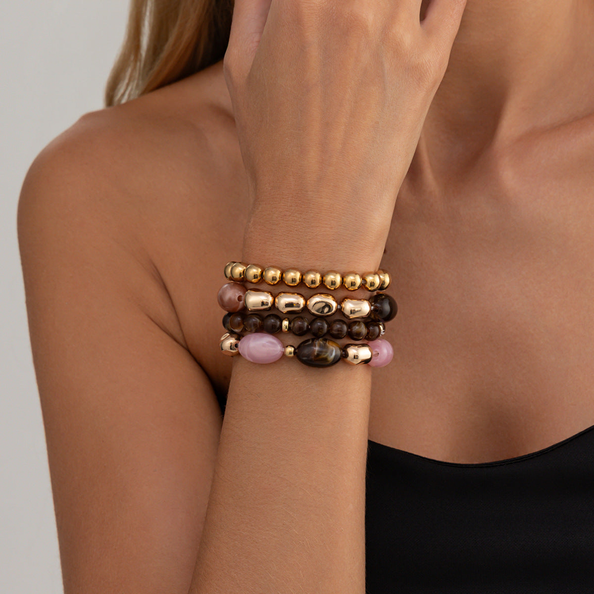 Punk Geometric Gradient Resin Beaded Stretch Bracelet for Women
