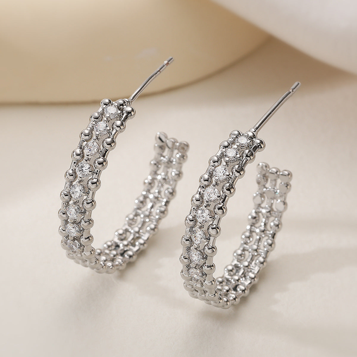 Luxury Vintage Geometric Gold Plated Brass Hoop Earrings with Cubic Zirconia for Women