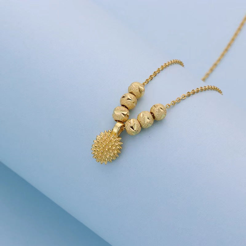 Elegant Geometric Durian Pendant Necklace in Titanium Steel with Gold Plating for Women
