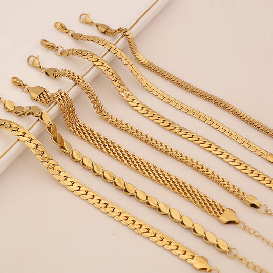 Pulsera cubana de acero inoxidable estilo INS para mujer con acabado chapado