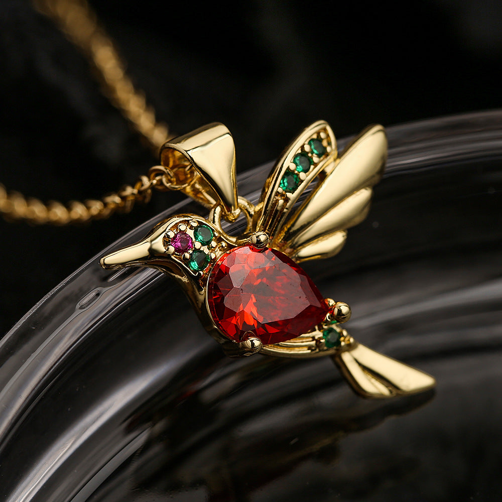 Collar con Colgante Minimalista de Cobre con Forma de Pájaro y Circonitas Incrustadas para Mujer