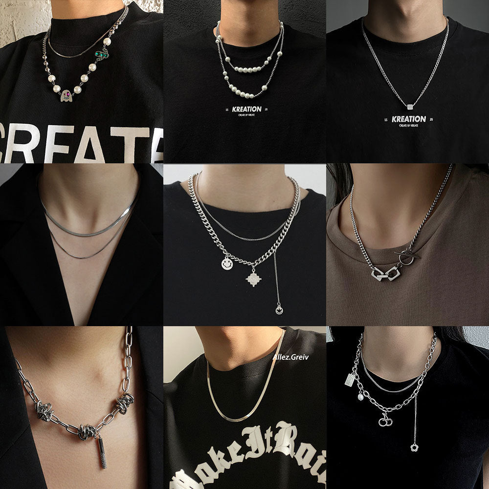 Collar Minimalista de Doble Capa con Cadena de Serpiente, Geométrico, de Acero de Titanio, Bañado, Unisex