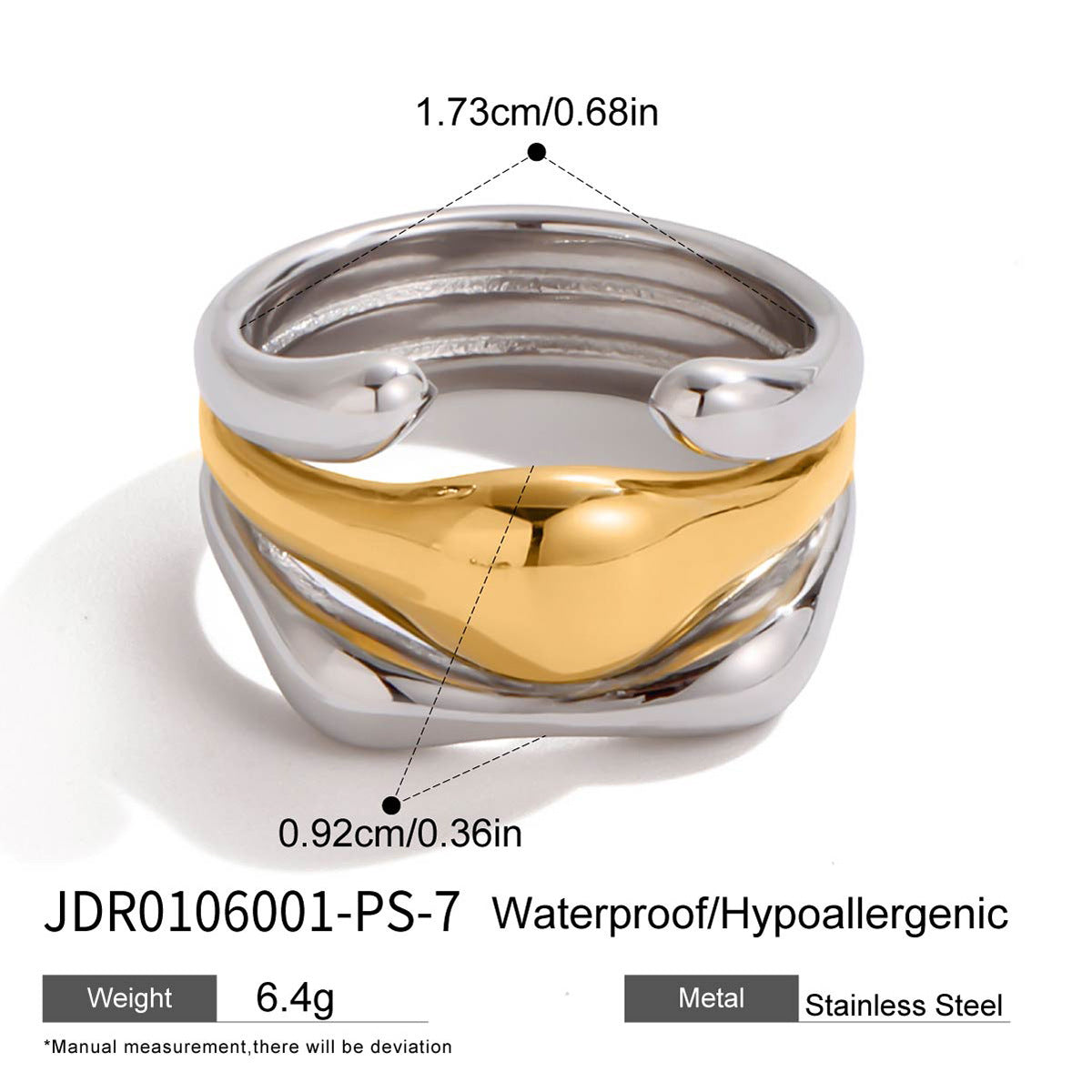 Anello da donna in acciaio inossidabile placcato oro 18 carati con geometria multicolore alla moda