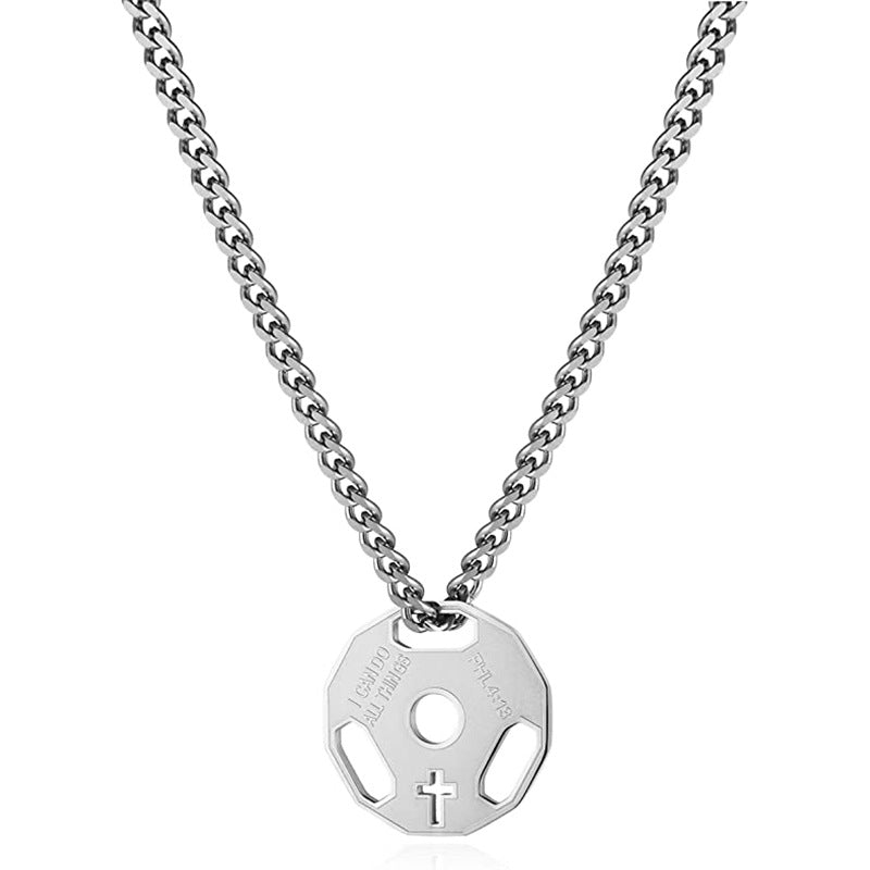 Geometric Fitness Dumbbell Pendant Necklace for Men in Stainless Steel with Electroplated Finish and O-Chain