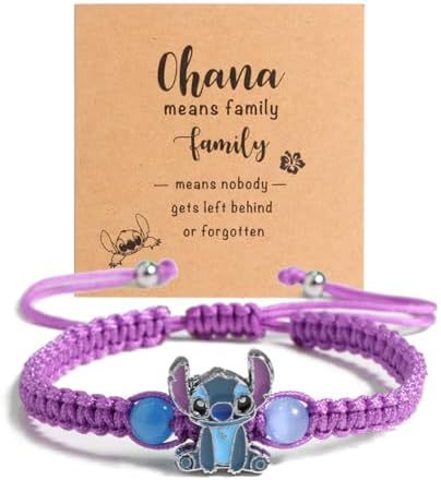 Cartoon Stitch Braided Rope Crystal Beaded Bracelet Unisex Gift