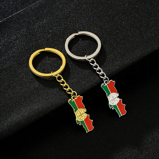 Vintage Ethnic Portuguese Keychain Pendant in Stainless Steel with Enamel Finish for Men and Women
