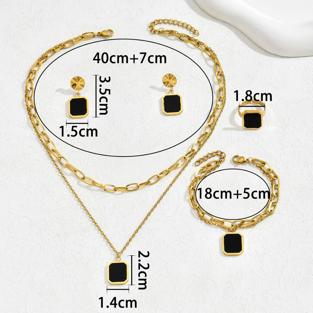 Juego de collar con colgante cuadrado negro de doble capa, geométrico y minimalista, con pendientes y pulsera para mujer